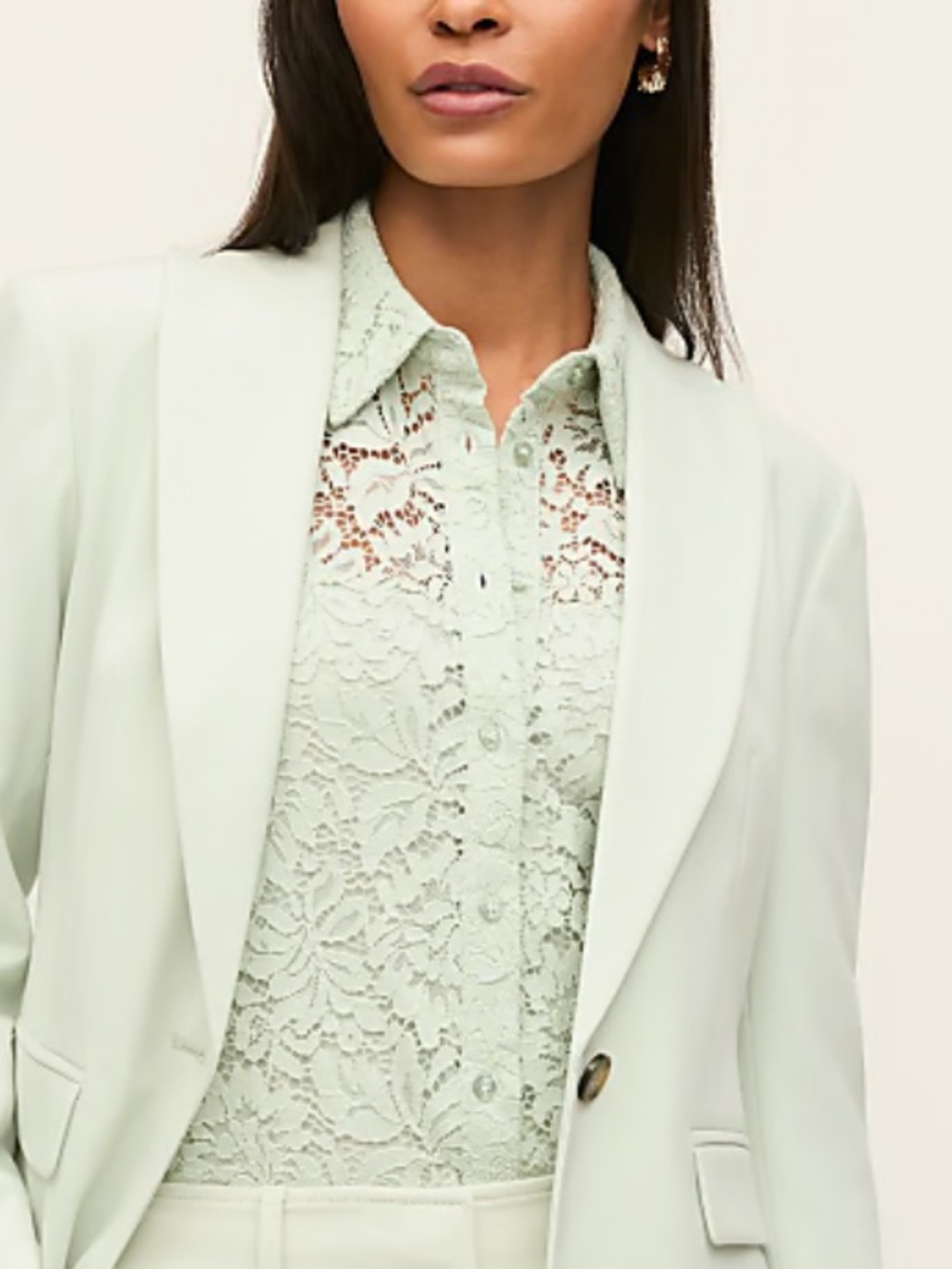 Ann Taylor Lace button front  Blouse in Pale Aqua